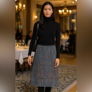 Unique Handmade Japanese theme embroidered maxi skirt,hook&bar, hidden zip back.